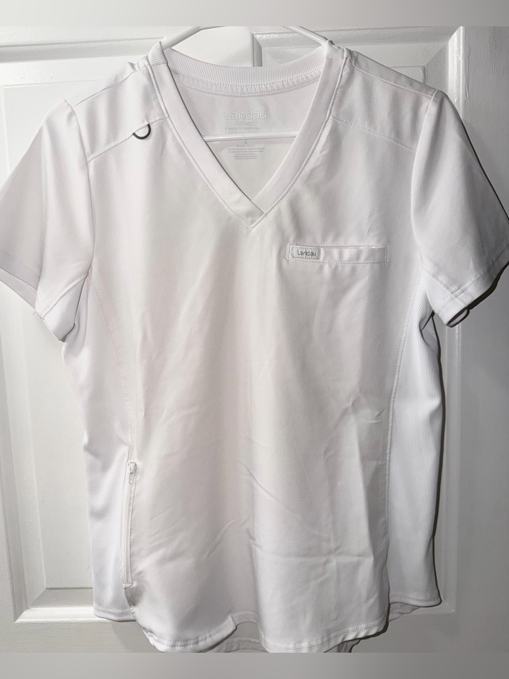 Landau Women’s V-Neck Medical Scrub Top — White